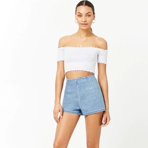 Smocked Off-the-Shoulder Crop Top